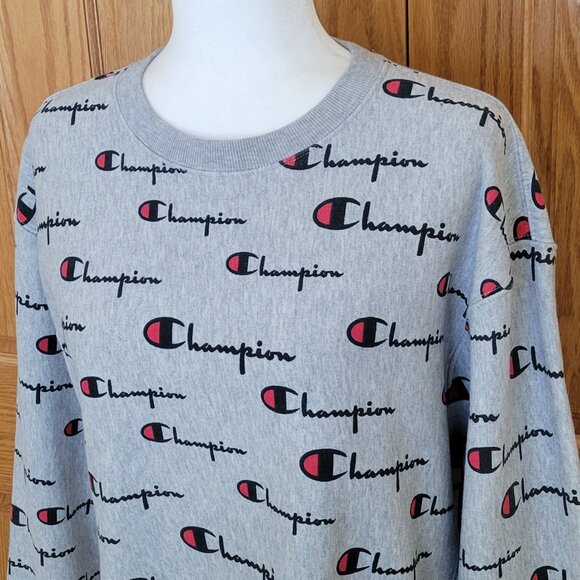 Champion Reverse Weave Oversized Cropped Sweatshirt All-Over Logo Design - Picture 3 of 15